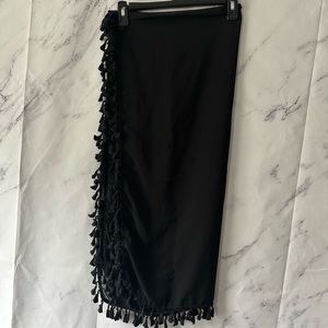 BLACK TASSEL FRINGE BEACH SWIM COVERUP SARONG WOMENS ONE SIZE